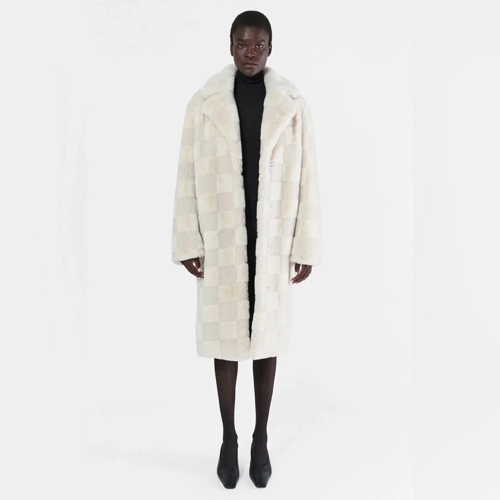 Apparis Tikka Checkerboard Faux Fur Coat, Size Small, $695